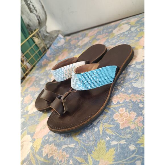 Anthropologie Seeded Hand Sewn Beaded Sandals Size 8 - Picture 5 of 12